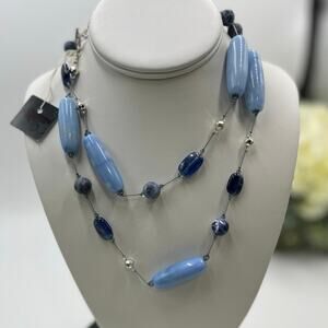Margo Morrison Blue Kyanite Pyrite, Chalcedony Sodalite Sterling Silver Necklace